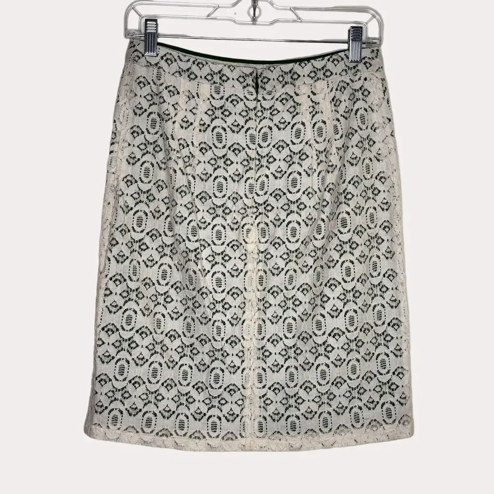 Edme & Esyllte Anthropologie Lace Pencil Skirt Cream 6